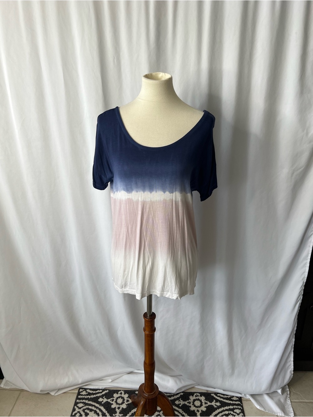 Blue & White Ombre Crisscross Back Tee | Soft Casual Top